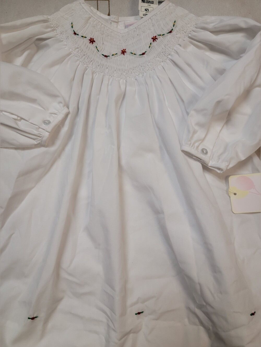 Petit Ami white Smocked red rosebud dress 12m